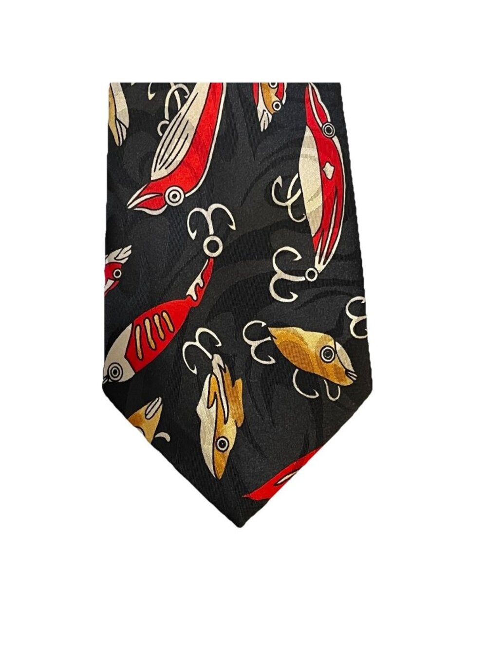 Vintage Steven Harris Ties Fishing Lures All Over Print Polyester Made in Korea